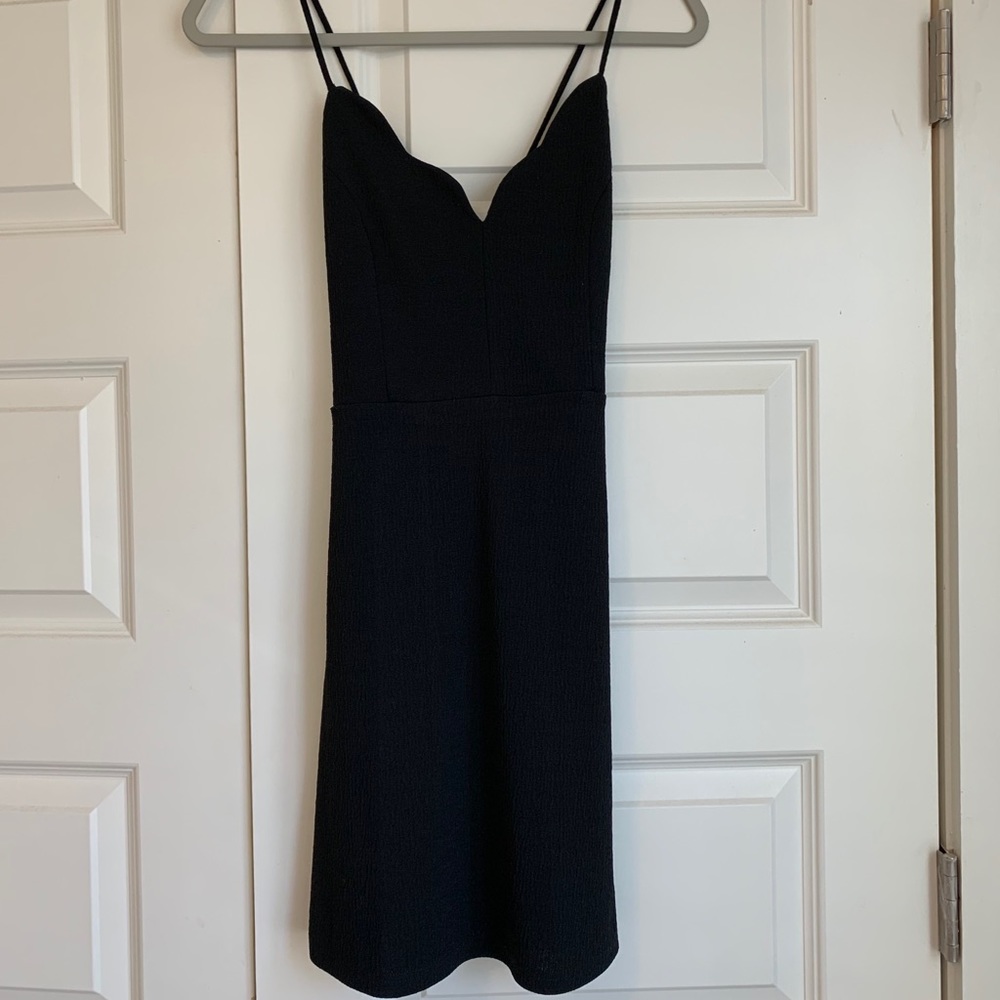 Black scalloped neck body con dress